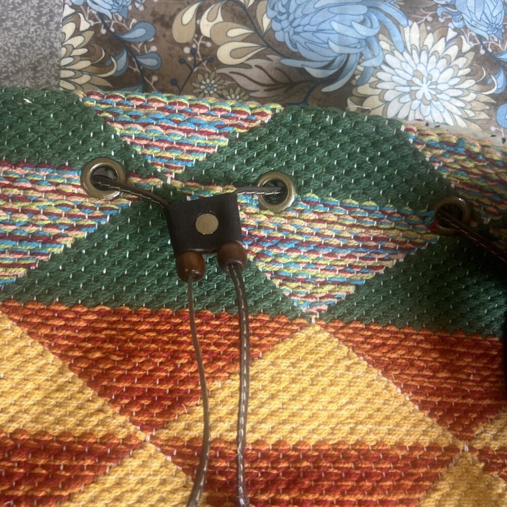 Myra Bag Handmade Bohemian Western Bucket Bag Upcycled Canvas & Cowhide Leather - Picture 15 of 16